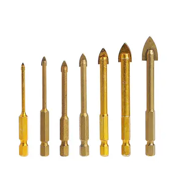 7 Kos Titanium obložene Stekla Drill Bit Nastavite 3/4/5/6/8/10/12mm, S Hex Kolenom