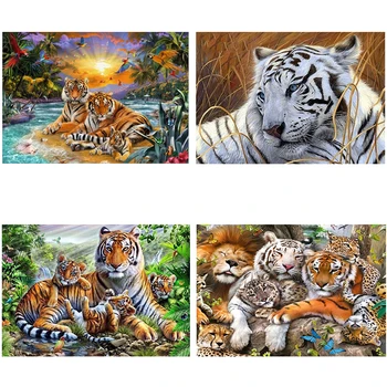 DIY Tiger 5D Diamond Slikarstvo Gozd Tiger Diamond Vezenje Živali Navzkrižno Šiv Celoten Krog Vaja Umetnosti Steno Doma Dekor Darilo