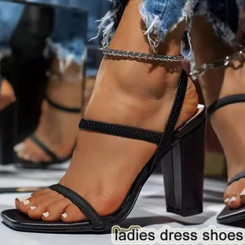 Ženske čevlje dame oblačenja čevlji velikosti Evropski in Ameriški trdna kvadratnih glavo, visoke pete sandala čevelj za ženske