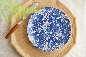 Japonski modri cvet keramične plošče, retro Kitajski krog večerja ploščo, Zahodni zrezek ploščo, sladice torta ploščo, tangcao