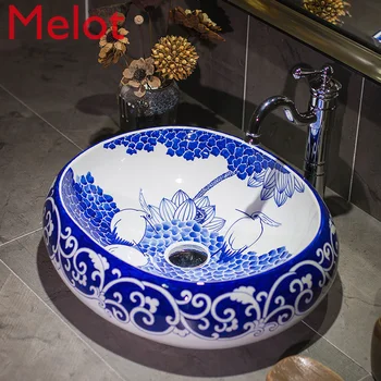 Keramični Umivalnik Ovalne Kitajski Stil Hotel Gospodinjski Umetnosti umivalnik Modre in Bele Porcelanaste Tabela Bazena Enostavno