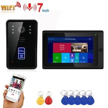 7inch Brezžični Wifi RFID Video Vrata Telefon Zvonec Interkom Sistem Vnos z Žično IR-CUT 1080P Žično Fotoaparat Night Vision