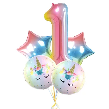 Rojstni dan baloni 5pcs 40 cm gradient digitalni samorog balon nastavite igrače za otroke rojstni dan baloni, dekoracija