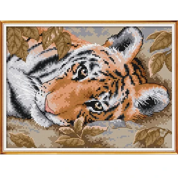 NKF A Leži Tiger Živali Navzkrižno Šiv Kompleti 11CT 14CT Kitajski Navzkrižno Šiv Vzorec Vezenje Needlework Set za Dom Dekor