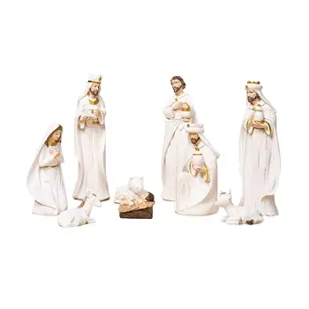 Tradicionalne Jaslice Figurice Nastavite Jezus Božični Okraski Zaslon Lutka Kip Playset Smolo Dekorativne za Office Darilo Cerkev