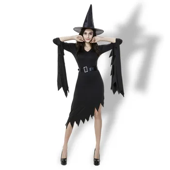 Nov Modni Črno Gothic Čarovnice Kostum za Odrasle Ženske, Purim Halloween Cosplay Stranko Žensk Čarovniki Modno Obleko Kostume, Cosplay