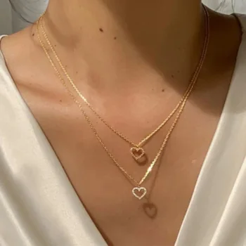 Srčkan srce ogrlica za ženske 2022 nov trend nakit Ustvarjalne dvojno plast verige Ljubezen srce Obesek Ogrlice Moda Stranka Darilo