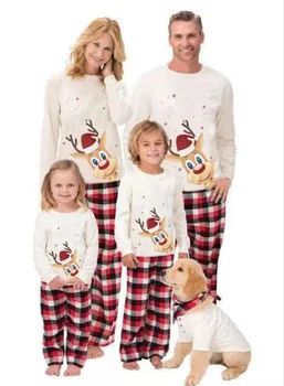 2022 Novo Leto Zima Bombaž Družina se Ujemanje Božičnih Pižamo starši-otrok, Oblačila Sklop Mama, Oče Baby Girl Boy Sleepwear