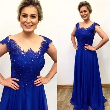 2022 Nov Prihod Elegantno Šifon Tulec Kraljevsko Modra Nevesta Obleke Skp Rokavi Čipke, Dolžina Tal Matere Večerne Obleke