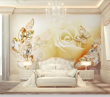 De Papel parede Golden rose kristalno listi 3d stereo nakit cvet ozadje,dnevna soba, spalnica steno papirjev doma dekor zidana