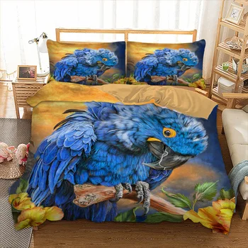 Blue Parrot Posteljnina nabor 3D Ptica Rjuhe Odeja Kritje Twin kraljica kralj velikost Bedclothes Odeja Kritje 3pcs