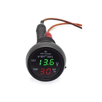 12V/24V Digitalni Merilnik Monitor 3 v 1 LED USB Avto Polnilec Voltmeter Termometer Akumulator Monitor LCD Digitalni Dvojni Zaslon