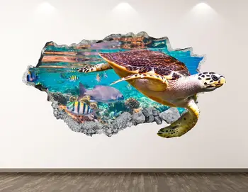 Želva vinilna - Živali Ocean 3D Razbil Wall Art Nalepke Otroci Dekor Vinil Doma Plakat po Meri Darilo KD07