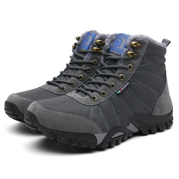 Moških Zimskih čevljev z Plišastih Usnje Fleeces Bombaž Čevlji, Topla Nepremočljiva Design Črno Siv Sneg Škornji Platformo Vzročno Superge