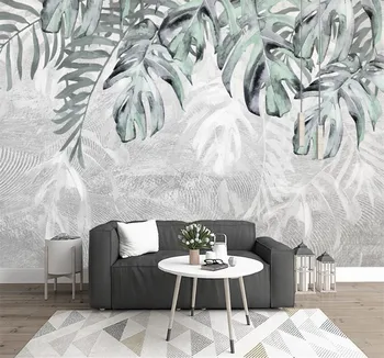Po meri velikih 8D stene papirja steno krpo sodobne preprost svežih rastlinskih listov dnevna soba in spalnica v ozadju stene dekorativno slikarstvo