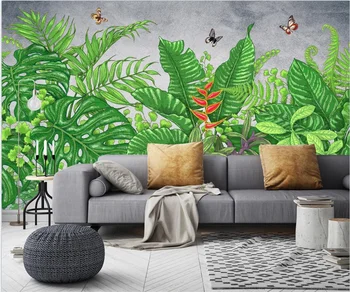 Po meri Nordijska povzetek akvarel ročno poslikane tropskega deževnega gozda rastline Fotografija Ozadje Za Dnevna Soba, Jedilnica Soba Dekoracijo