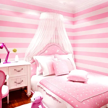 Sodobni in pogodbeno korejski prugasta ozadje Pink princess otroci soba sladko dekle soba, spalnica netkane ozadje