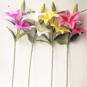 4pcs Umetno Lily Veje Pravi Dotik Dobre Kakovosti Zelenkasto Llily Cvet za Poroko Centerpieces Doma Stranka Cvetlični Okras 1