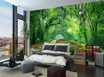 steno stensko ozadje Tree park zeleni cesti, tapete za stene kavarne ozadje 3d za spalnico 3