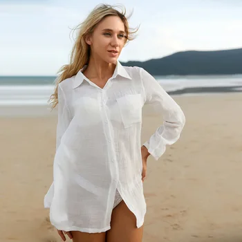 Plaža obleko srajco Pokrov-ups 2022 Kopalke Ženske Bele Plaže Tunics kritje ups Bikini prikriti Sarong Kopalke plažo 4