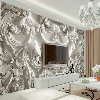 Po meri vseh Velikosti Zidana Ozadje Belo Klasični Evropski Stil Reliefne 3D Stereo Dnevna Soba, TV Ozadju Stenske Freske Ozadje 0
