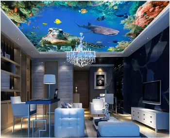 Po meri photo 3d ozadje stropna freska Podvodni svet delfinov, želve, ribe dekor 3d stenske freske ozadje v dnevni sobi
