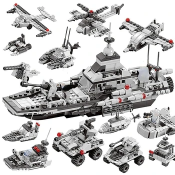 Združljiv z Lego gradniki WW2 Vojaške Ladje Čoln, Letalo, Avto Set SWAT Tank Boj Igrače za Otroke