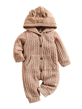 Jeseni Obleko Za Malčke Baby Boy Romper Jumpsuit Hooded Dolgimi Rokavi Dojenček Fant Obleke Obleka, Trdna Pletene Obleke