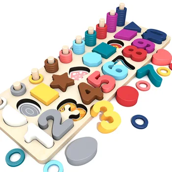 Lesene Igrače Trojno Par Digitalno Obliko Ujemanje Kognitivne Puzzle Strani Ploščo Učenje Igrače za Otroke