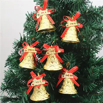 6pcs Nove Božič Pribor Bell Darilo Polje Dekoracijo DIY Zlati 6*5 cm Obesek, Božični Okraski za Drevo leta 2023
