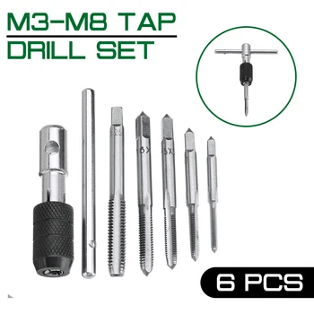 M3-M8 6Pcs Tapnite Drill Set T Ročaj za Izdelavo Tapnite Z Legiranega Jekla Vijak Tapnite Ročno Ključa Strojnik Orodje