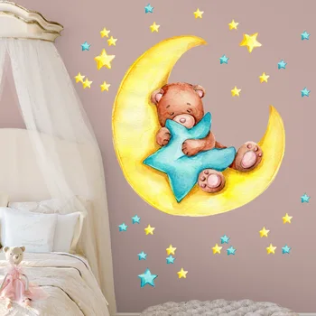 Nosi Luna Star Risanka Zid Prilepite Spalnica Otrok V Ozadju Prostora Dekoracijo Sten Nalepke Kawaii Cartoon Živali Ozadje
