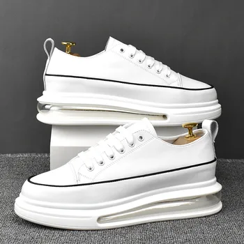 Korejski stil za moške priložnostne pravega usnja čevlji stanovanj platformo bele čevlje ulične mehke zračne blazine superge youngs obutev