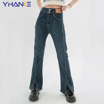 Vintage Jeans Ženska je Visok Pas Širok Noge Traper Hlače Vrečasta Ulične Elegantna Oblika Ženske Naravnost Režejo Jean Hlače Y2k Kavbojke