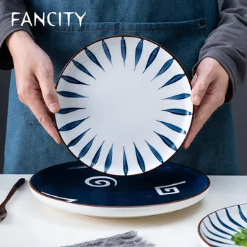 FANCITY Japonski slog namizna plošče creative net slaven gospodinjski jedi keramični zahodni jedi zrezek jedi krog jedi