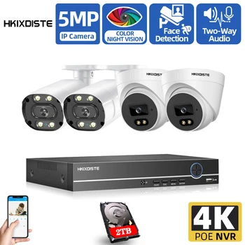 Doma 4CH 4K POE NVR 5MP CCTV kamer IP66 Nepremočljiva 2 Way Zvočna Zunanja Barvna Nočno gledanje Video Nadzor Kit XMEYE