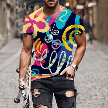 Kratek Rokav Moda za Moške Ulične T-Majice 3D Geometrijskih Tiskanja Moški Gothic T Shirt Svoboden Priložnostne Poletje Velika Velikost Vrhovi 6XL Tee