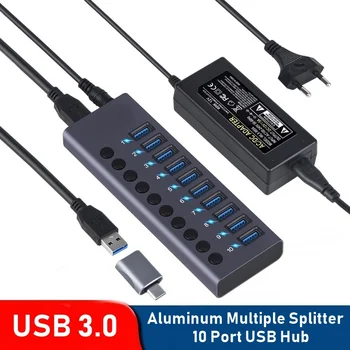 Aluminij USB 3.0 Hub 10 Vrata USB Več Splitter High-speed Usb Podaljšek Hub Z 12V 5A Napajalnik Za Macbook Air Pro