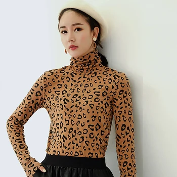 Leopard Natisniti Tee Rokavi Ženske Turtleneck Dolg Rokav Majice S Kratkimi Rokavi Ženske Vintage Oblačila 2021 Pomlad Jesen Slim Tshirt Ženske Vrhovi