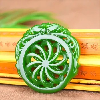 Naravni Green Jade Zmaj Vetrnica Obesek Kitajski Ogrlica Dvostranski Votlih Iz Vklesan Čar Nakit Modni Amulet Darila 0