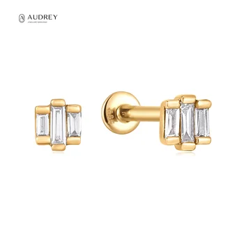 Audrey Preprost Občutljivo Geometrijske Mozaik dragih kamnov, Mala Lepe Uhane Diamond 14k Solid Gold Ravno Nazaj Piercing Uhani