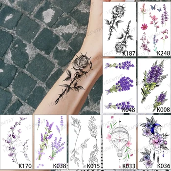 9pcs Nepremočljiva Začasni Tattoo Nalepke Rastlin Nastavite Rose Sivke Peony Daisy Flash Tattoo Ženska Zapestje Roke Body Art Ponaredek Tatto Človek