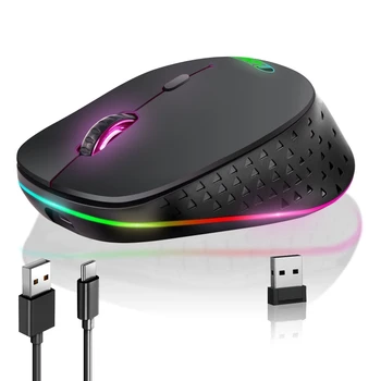 Brezžična Miška Ergonomske Bluetooth, združljiva & 2.4 G USB Dvojni Način za Polnjenje RGB Svetlobe Miško 3 Nastavljiv DPI