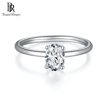Bague Ringen 925 Sterling Srebro Moissanite Diamant Obroči Luksuzni Beli 1 Karat Ovalne Gemstone Obletnico Poroke Nakit Darila