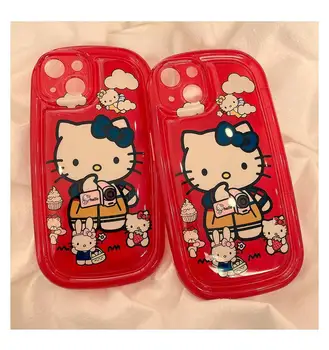 Srčkan Sanrio rdeče hello kitty Pregleden Telefon Primerih Za iPhone 14 13 12 11 Pro Max X XR XS gasbag za preprečevanje padcev, Zadnji Pokrovček 0