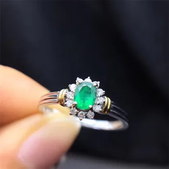 Elegantno 925 srebro zaročni prstan za žensko 3 mm * 4 mm naravnih smaragdni prstan solid silver smaragdni prstan padec ladijskega prometa
