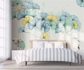 Evropsko moderno ročno poslikano ginkgo leaf akvarel spalnica ozadje ozadje 3D photo listov TV steno doma stensko dekoracijo