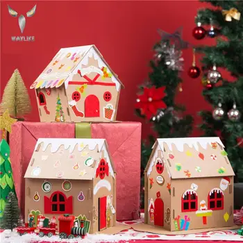 Božič Otroke Diy Ročno Izdelan Okrasni Piškotov Hiša Puzzle Rekviziti Igrača Materiala Paket Vrtec Stereo