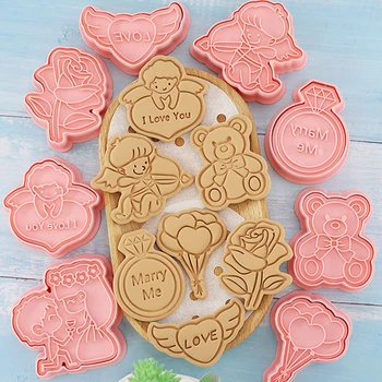 8Pcs/Set Valentinovo Cookie Cutter Set Rose Cvet Nosi Ljubezen Srce Oblika Fondat Torto Dekoracijo Orodja Sugarcraft