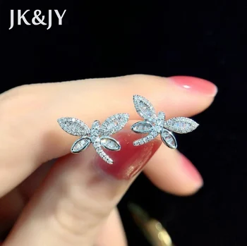 JK&J. 100% 18K Belim Zlatom Naravni Diamant Uhani Listov Modno Oblikovanje Poročni Nakit Zagotavljanje Kakovosti